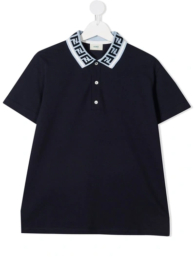 Fendi Teen Zucca-print Collar Polo Shirt In Blue