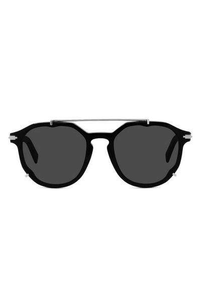 Dior Men's Blacksuit Round Brow-bar Sunglasses In Shiny Black