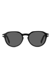 Dior Blacksuit 51mm Round Sunglasses In Shiny Black