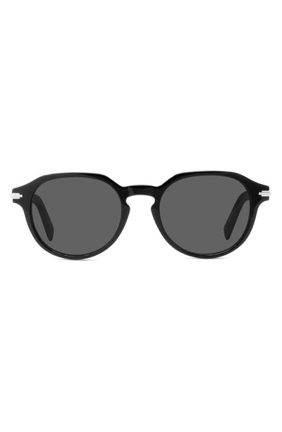 Dior Blacksuit 51mm Round Sunglasses In Shiny Black