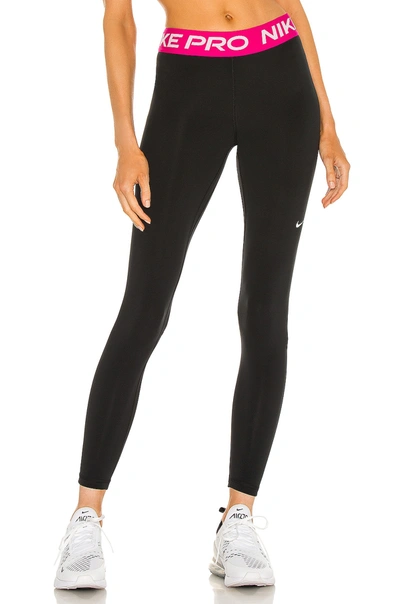 Nike Plus Pro 365 Leggings With Pink Waist Band In Black