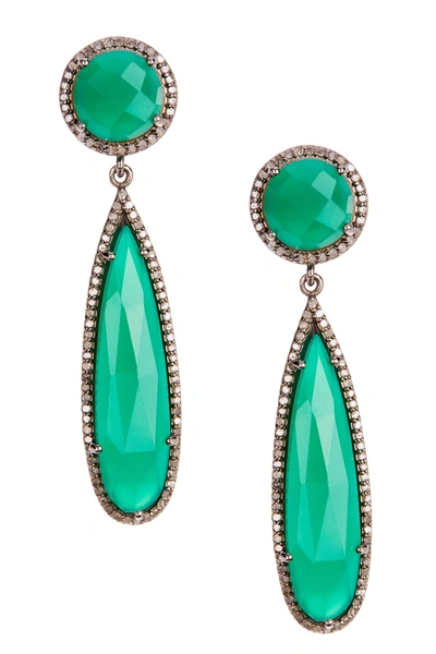 Adornia Fine Gillian Green Onyx & Champagne Diamond Teardrop Earrings