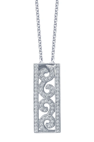 Lafonn Platinum Plated Sterling Silver Simulated Diamond Filigree Pendant Necklace In White