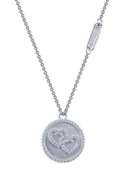 Lafonn Platinum Plated Sterling Silver Micro Pave Simulated Diamond Sentimentals Double Heart Pendant Neckl In White