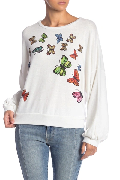 Go Couture Crew Neck Dolman Balloon Sleeve Sweater In Cartoon Butterflies