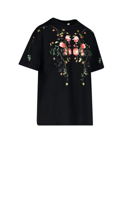 Burberry Rose Print Cotton T-shirt In Black,red,green