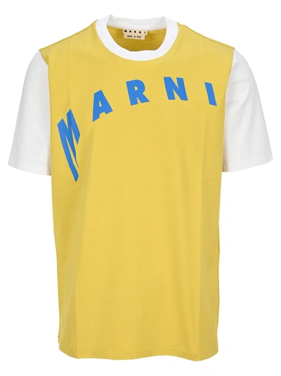 Marni T-shirt With Distorted Logo In Yellow