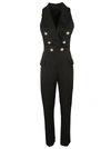 Balmain Button-embellished Stretch-knit Jumpsuit In Black