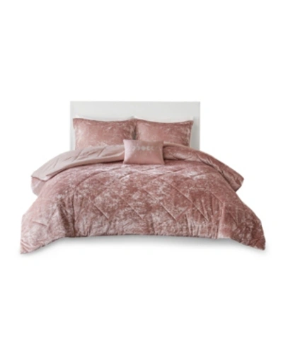 Intelligent Design Felicia King/california King Velvet Duvet Cover, Set Of 4 Bedding In Blush