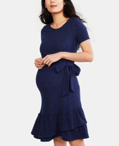 A Pea In The Pod Maternity Ruffled Dress In Blue