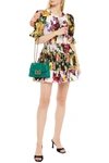 Dolce & Gabbana Ruffle-trimmed Shirred Floral-print Cotton-poplin Mini Dress In White