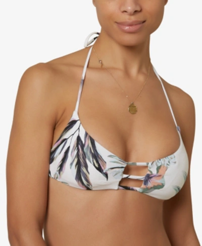 O'neill Juniors' Coronado Aloha Floral Halter Bikini Top Women's Swimsuit In Vanilla Aloha