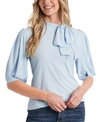 Cece Bow Knit Top In Blue Peal