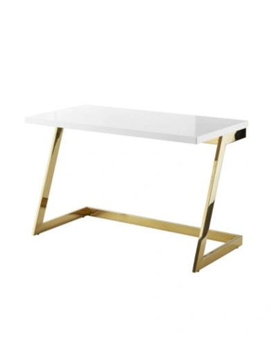 Inspired Home Kali High Gloss Lacquer Finish Top Rectangular Writing Desk In White