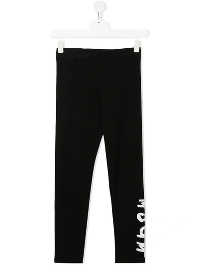 Msgm Kids' Logo-print Stretch-cotton Leggings In Black