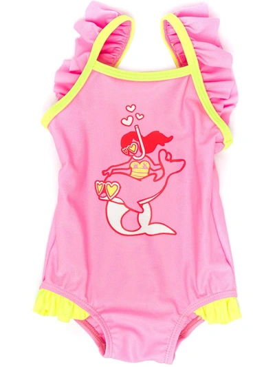 Billieblush Babies' Mermaid-print Ruffled Swimsuit In Pink