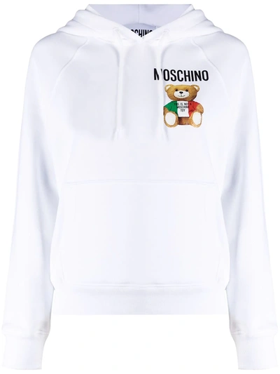 Moschino Teddy Logo Print Hoodie In White