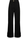 Patou Cotton High Waist Wide Leg Trousers In Black