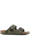 Birkenstock Arizona Camouflage-print Leather Sandals In Green
