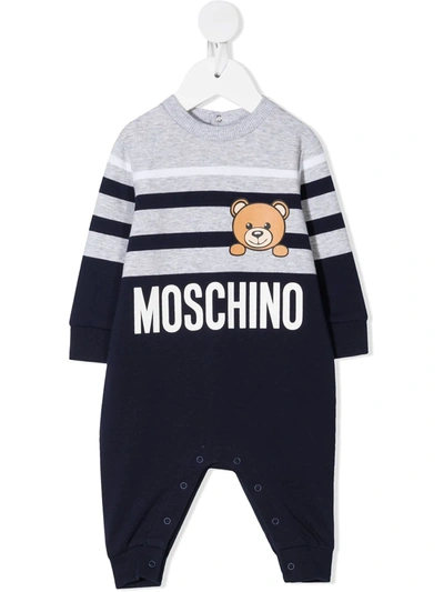 Moschino Babies' Stripe-print Cotton Romper In 灰色