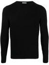 Malo Ribbed Crewneck Sweater With Long Sleeves In Black
