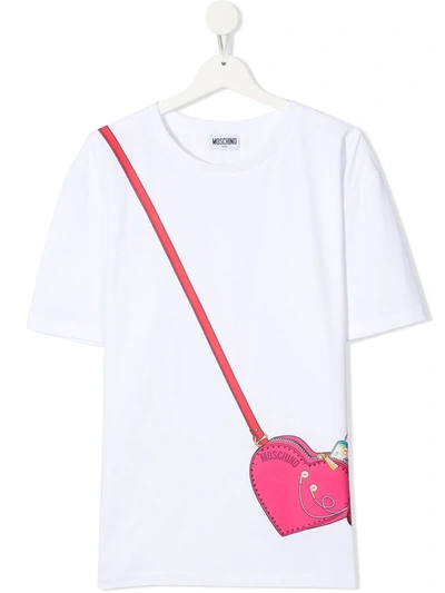 Moschino Teen Heart Crossbody Print T-shirt In White