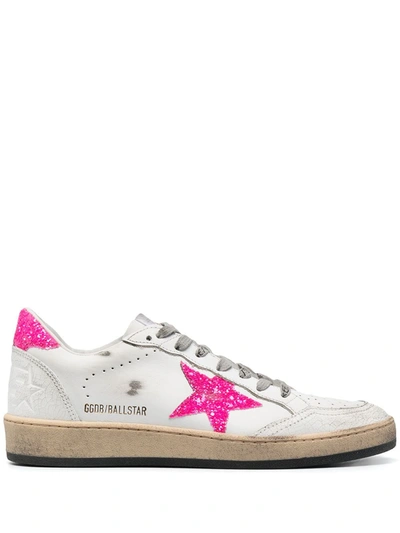 Golden Goose Ballstar Leather Upper Glitter Star Crack Spur In White