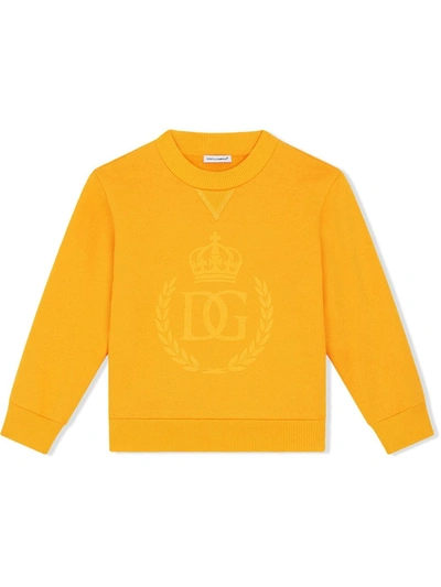 Dolce & Gabbana Kids' Round-neck Sweatshirt With Dg Laurel Print In Orange