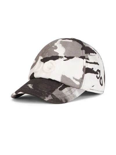 Dolce & Gabbana Kids' Jersey Baseball Cap With Camouflage Print In Grey