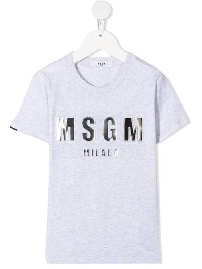 Msgm Teen Logo Crew-neck T-shirt In Grey