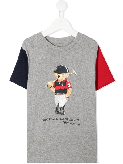 Ralph Lauren Kids' Polo Bear Logo Print Colour Block T-shirt In Andover Heather Multi