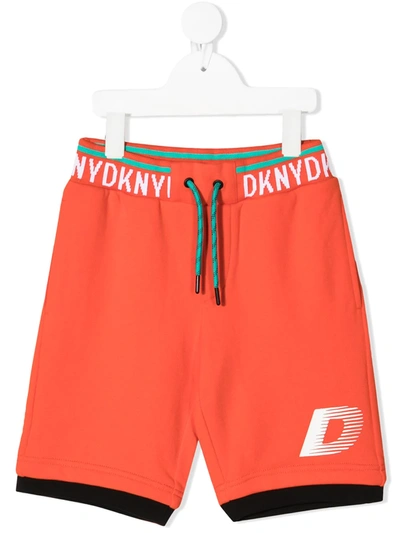 Dkny Kids' Logo-tape Cotton Shorts In Orange