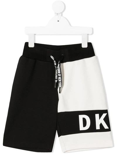 Dkny Kids' Two-tone Cotton Bermuda Shorts In Black
