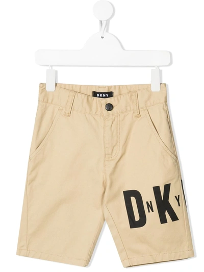 Dkny Kids' Logo-print Cotton Shorts In Neutrals