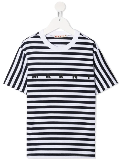 Marni Kids Navy & White Striped T-shirt In Blue