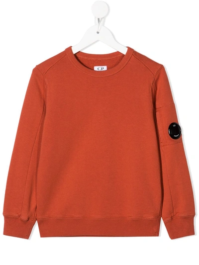 C.p. Company Kids' Sleeve Logo Plaque Crew Neck Sweatshirt In Orange