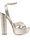 Aquazzura Sundance 140 Metallic Leather Platform Sandals In Gold
