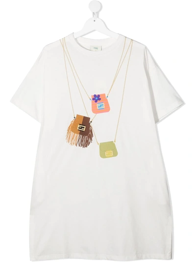 Fendi Maxi Teen White T-shirt With Bags Print In Gesso