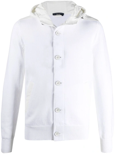 Herno Mens White Cotton Cardigan