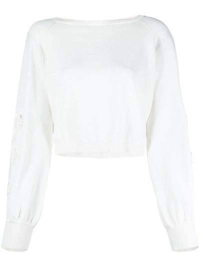 Ermanno Ermanno Knitted Lace-sleeve Jumper In White