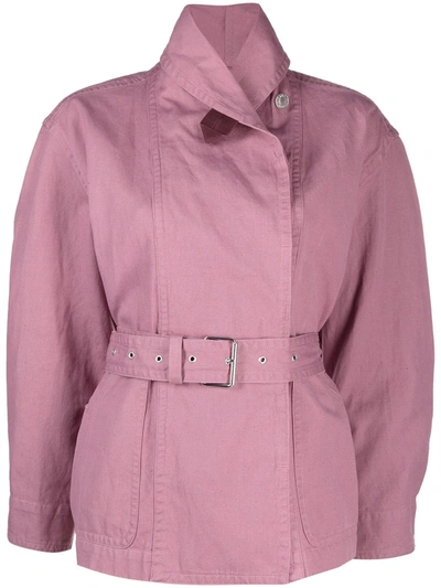 Isabel Marant Étoile Prunille Belted Denim Jacket In Pink