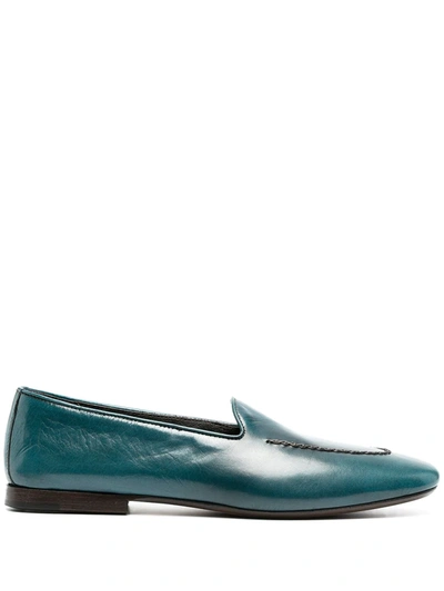 Henderson Baracco Embroidered Leather Loafers In Petroleum