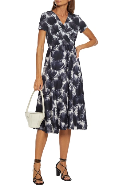 Max Mara Unico Wrap-effect Printed Stretch-jersey And Twill Dress In Black