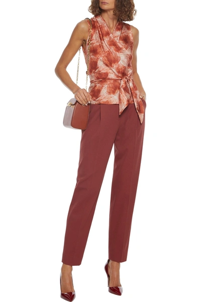 Max Mara Pilly Printed Silk-twill Wrap Top In Brick