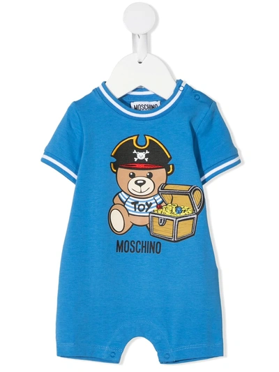 Moschino Babies' Toy Bear Treasure Playsuit In Blue
