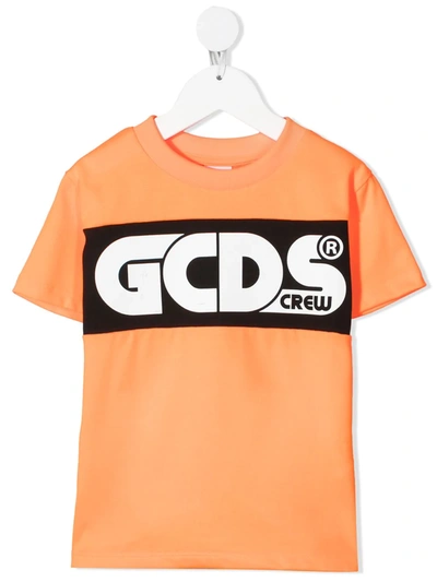 Gcds Neon Orange T-shirt For Kids With Logo In Arancione