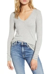Splendid V-neck Long Sleeve T-shirt In Heather Grey