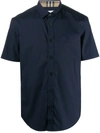 Burberry Stretch-cotton Ekd-embroidered Slim Shirt In Blue