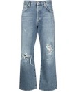 Citizen Of Humanity Distressed-effect Mid-rise Cropped Jeans In Blue