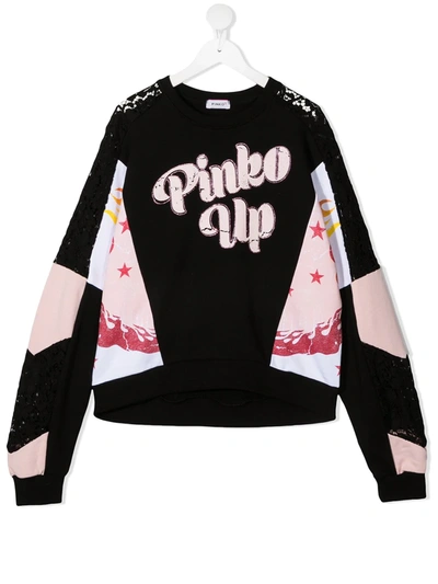 Pinko Teen Graphic-print Sequin-embellished Sweatshirt In Black